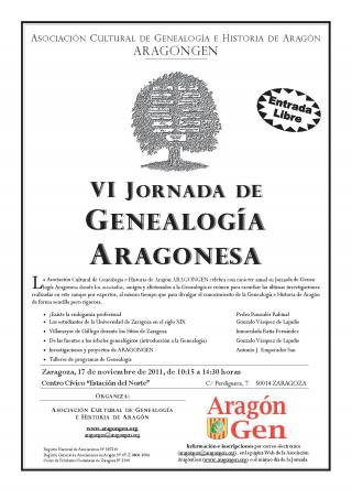 Cartel de la VI Jornada de Genealogía Aragonesa
