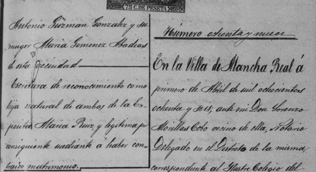 Acta de nacimiento o declaración de expósita en Mancha Real, 1884